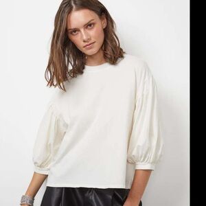 Velvet By Graham & Spencer Jetty Cream Long Sleeve Puff Sleeve Tee - Medium